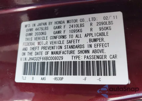 2011 Acura Tsx 2.4 from USA, damaged, VIN JH4CU2F66BC008029